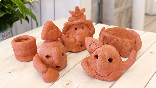 即日渡し「埴輪づくり体験」で作成した埴輪（一例）